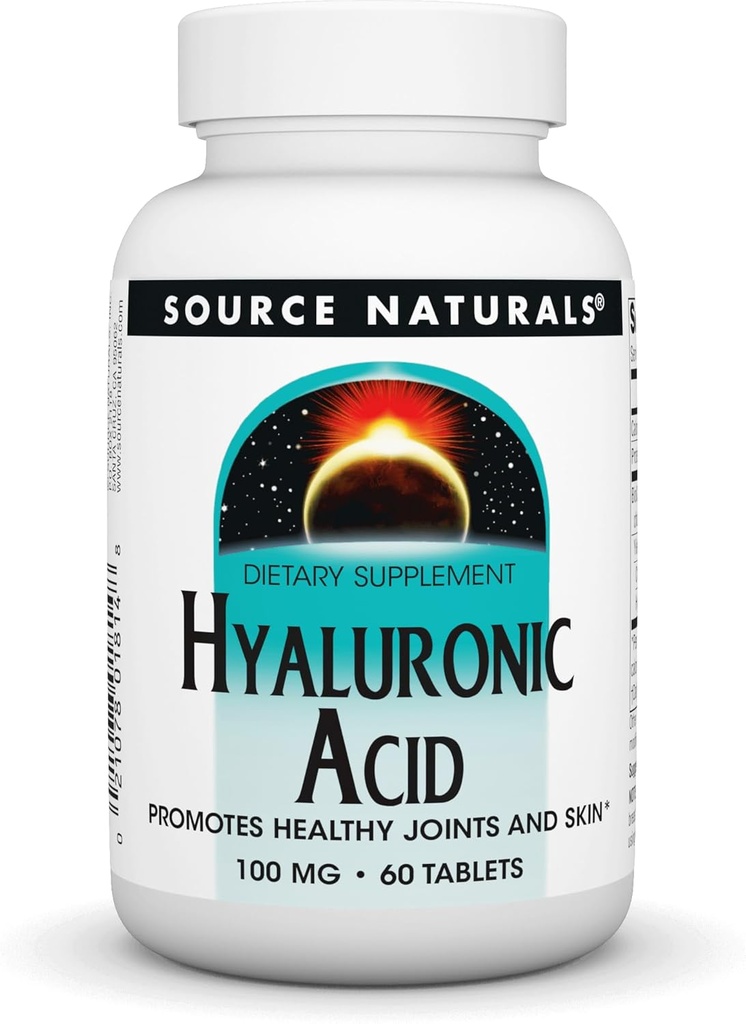Fuente Naturales Ácido hialurónico, promueve articulaciones saludables y la piel*, 100 mg - 60 tabletas