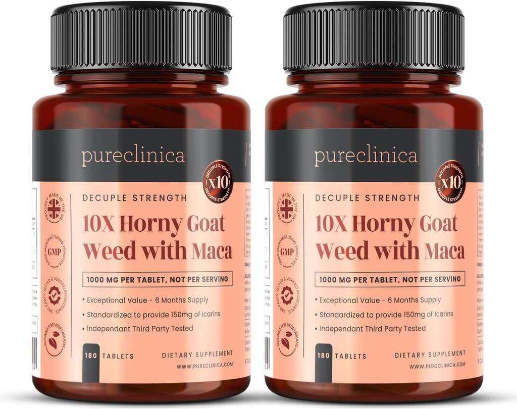 10X Extracto de hierba de cabra cachonda (3750mg) Maca Extract (2500mg) x 360 Tablets (2 Botellas de 180) - 1 año de suministro