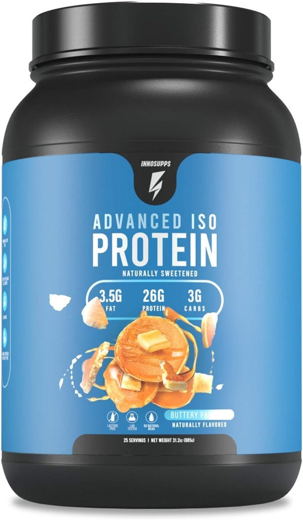 InnoSupps Advanced Iso Protein ← 100% Whey Isolate Protein Powder Silencio No Artificial Sweeteners tolera Low Fat, Low Carbs ← 25g of Protein ← Hormone Free, Gluten Free, Soy Free TEN (Buttery Pancake)