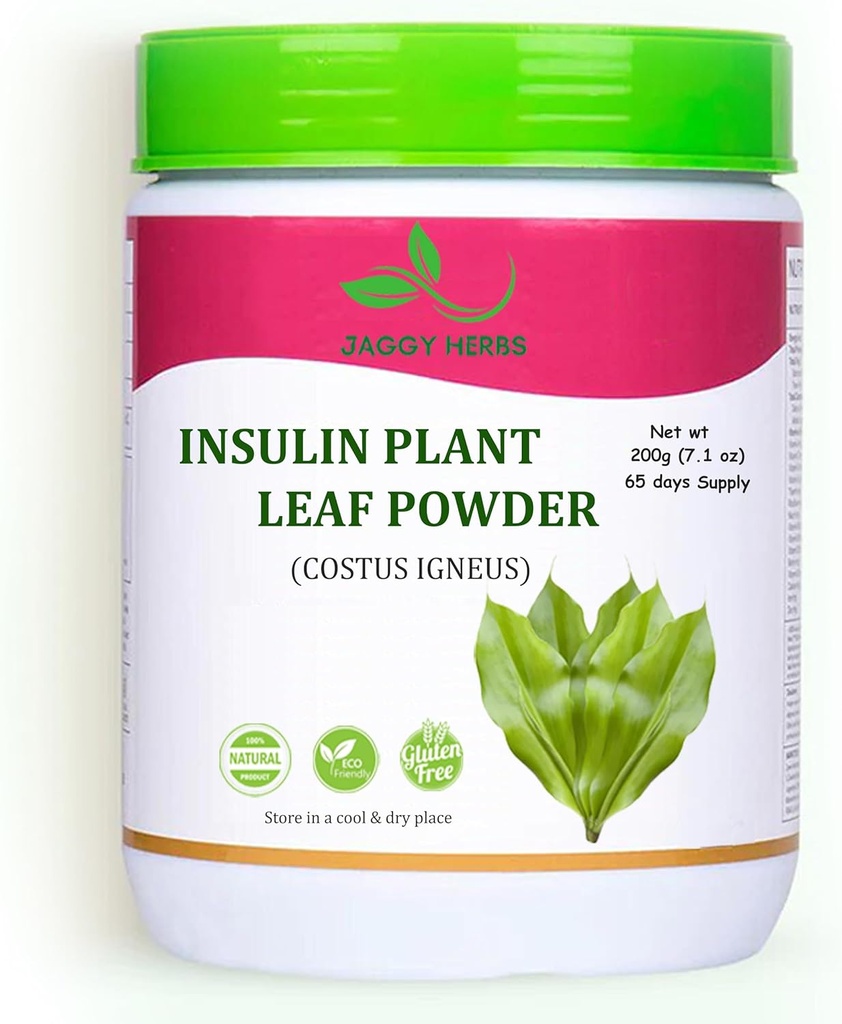 Genérico JAGGY Powder de hoja de plantas de insulina natural (Costus Igneus) 200g(7.1 oz) Suplemento natural Polvo de plantas de insulina (65 Day Supply)