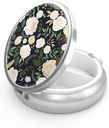 Pill Box 3 Compartment Small Pill Case,Portable for Pocket or Purse Pill Organizer Pill Container Holder to Hold Vitamins, Medication, Fish Oil and Supplements (Elegant Flowers)