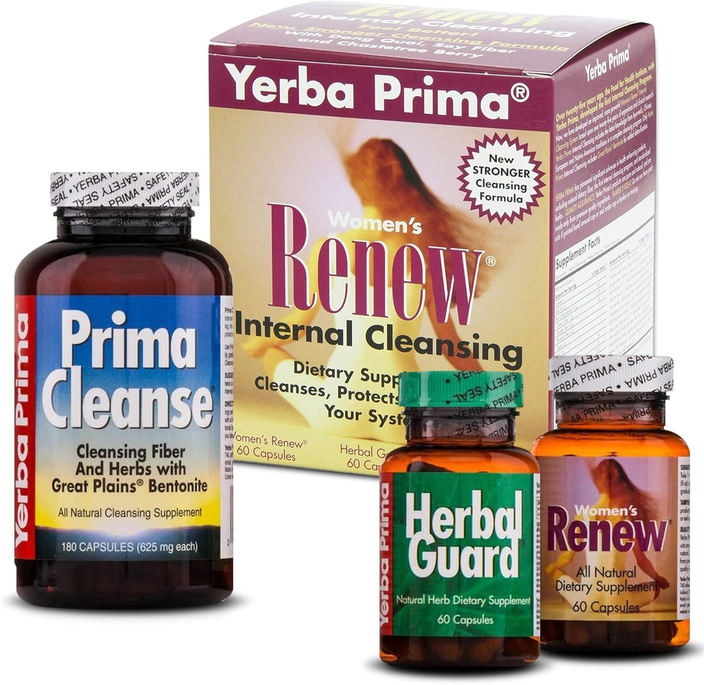 Yerba Prima Women's Renew Interna Cleansing Program - 30 Day Program - Kit Incluye 3 Botellas - Detox Cleanse Diseñado para el Cuerpo Mujer