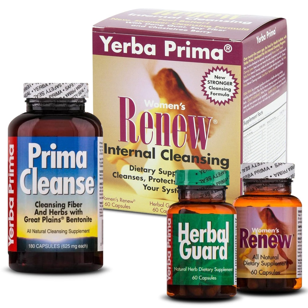 Yerba Prima Women's Renew Interna Cleansing Program - 30 Day Program - Kit Incluye 3 Botellas - Detox Cleanse Diseñado para el Cuerpo Mujer