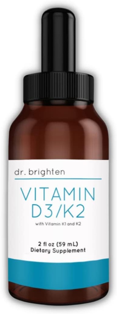 Dr. Brighten Vitamina D3/K2 — Las gotas de líquido altamente concentrado D3 K2 — Suplemento dietético para un sistema inmunitario fuerte y la salud ósea, 2 Fl Oz