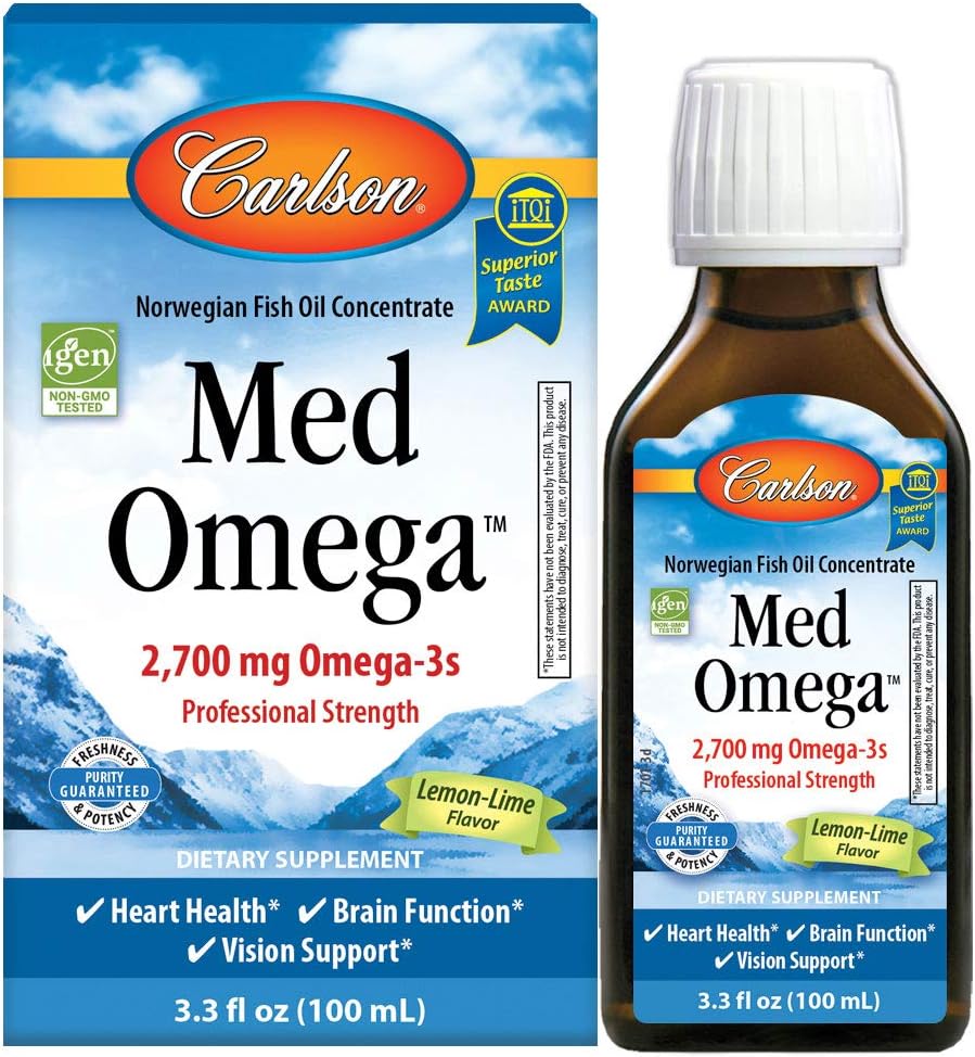 Carlson - Med Omega, 2700 mg Omega-3s Fuerza Profesional, Corazón, Cerebro &amp; Visión Soporte, Wild Caught " Sosteniblemente Fuente, Lemon-Lime, 100 ml
