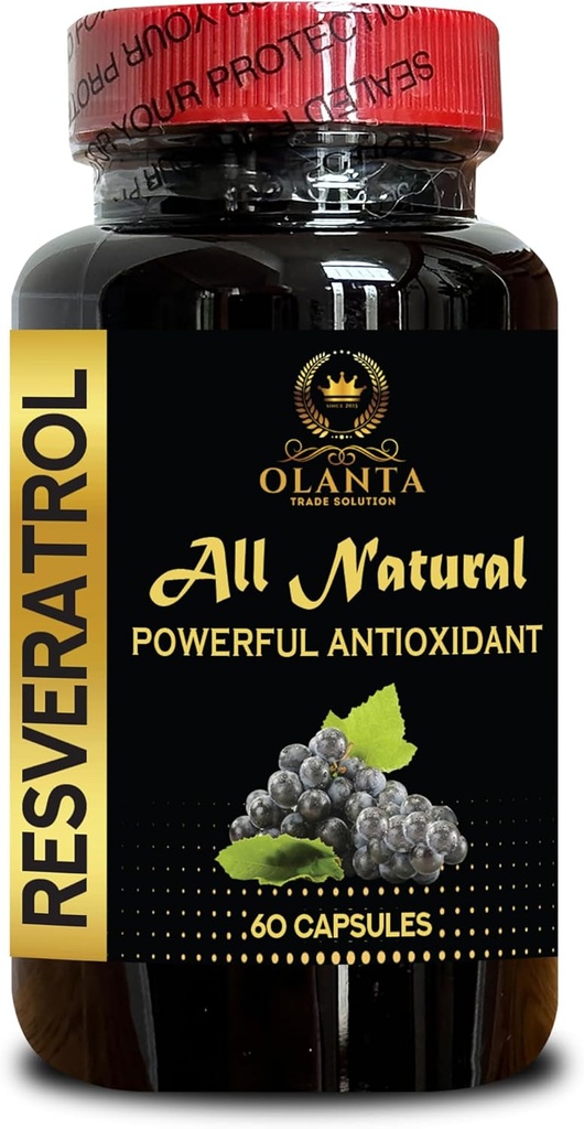 Extracto de RESVERATROL - Soporte de inmunodeficiencia anual, promueve el envejecimiento saludable, píldoras antioxidantes no transgénicos, impulsores de energía de base vegetal, suplementos de soporte de inmunodeficiencia superior - 1 botella 60 cápsulas