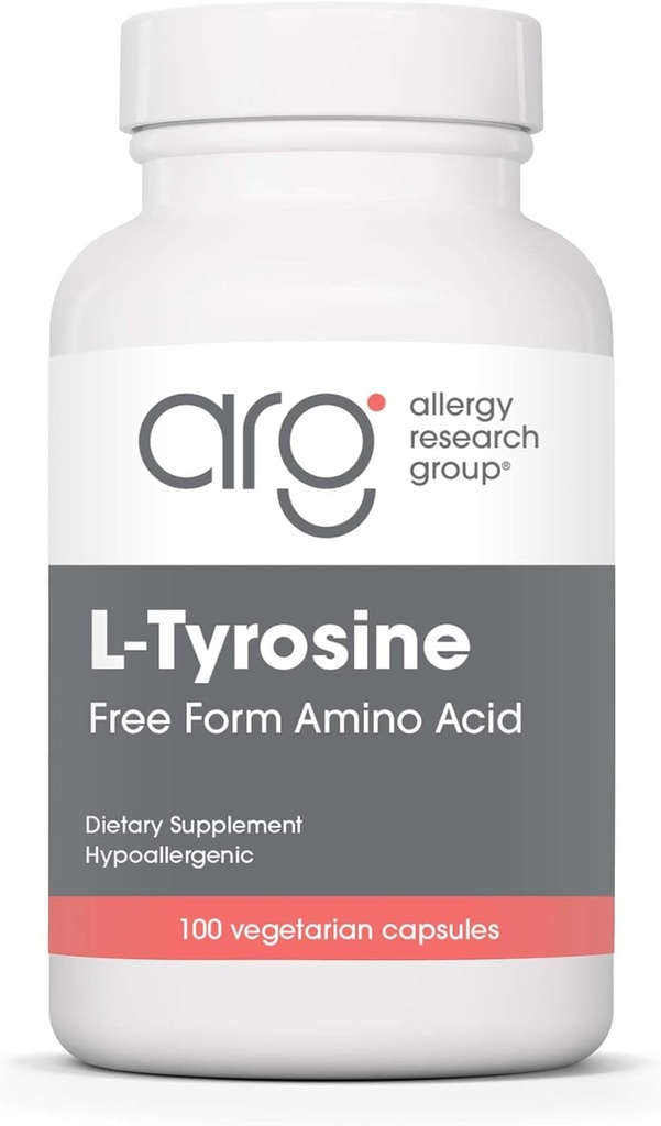 Allergy Research Group L-Tyrosine - Brain Support, Hormone Precursor, Free Form Amino Acid, 500mg Suplemento, Thyroid Support Capsules - 100 Count