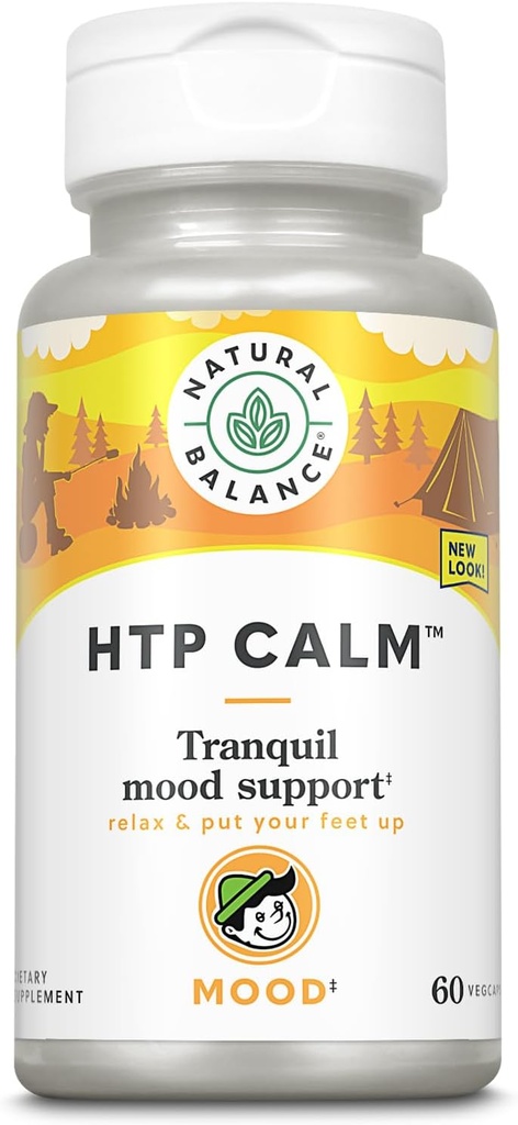 Natural Balance HTP Calm TENIDO Suplemento Herbal Ayuda a apoyar Mood, Relax &amp; Stress TEN Vitamin B-6, Kava Kava & St. Johns Wort ANTE 60 Caps