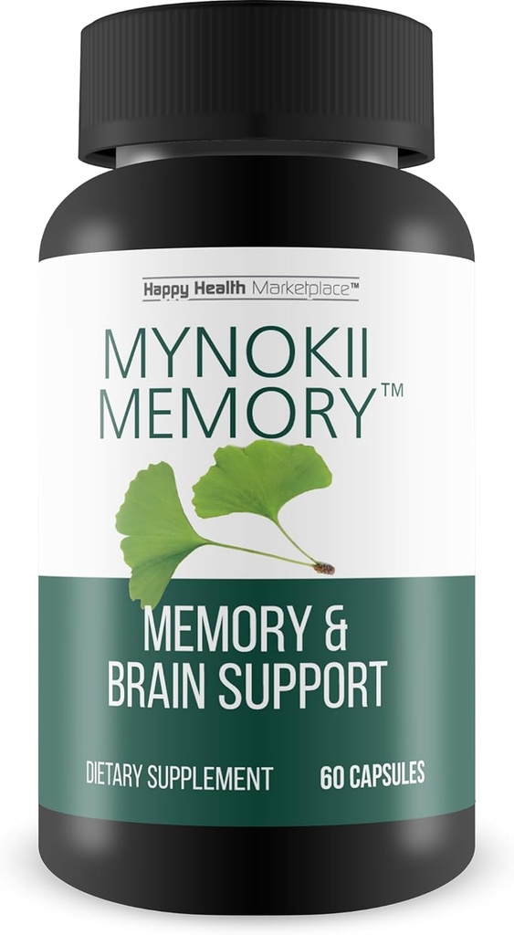 Mynokii Memory - Suplemento Nootropic Brain - Memory &amp; Brain Support with Ginkgo Biloba & DMAE - Aid Memory, Focus, Clarity, Productivity - Promote Clear Thinking & Concentration - Memory Supplements