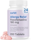 Curist Fexofenadine Hydrochloride 180mg (200 Tablets) Non Drowsy Allergy Medication - 24 Hour All Day Allergy Relief for Runny Nose, Itchy Eyes, & Throat - Allergy Relief Tablets (200 Cuenta)