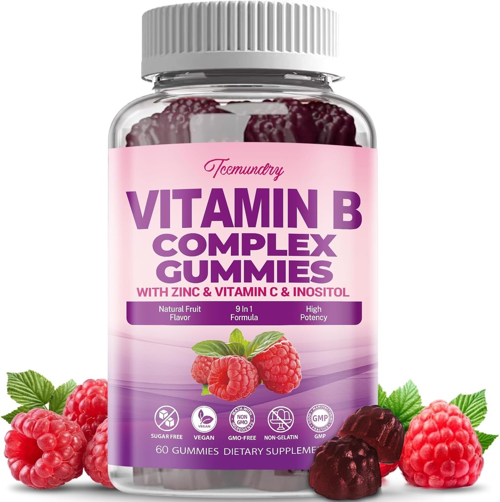 Complejo de vitamina B libre de azúcar para mujeres - Complejo de vitaminas vegano b con metil B12, folato de metil - más vitamina C, zinc, inositol - apoya la energía, inmuno, cabello saludable, piel (60 cuenta)