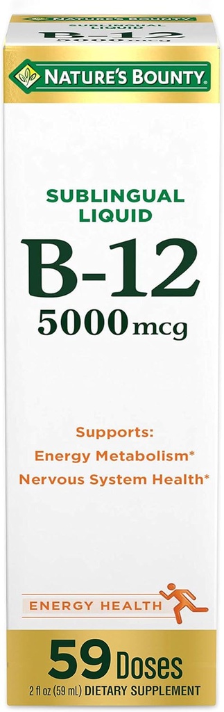 Bounty Vitamin B12 5000 mcg Sublingual Liquid, Cardiovascular Health & Cellular Energy Support, 2 Fl Oz (1 Count)