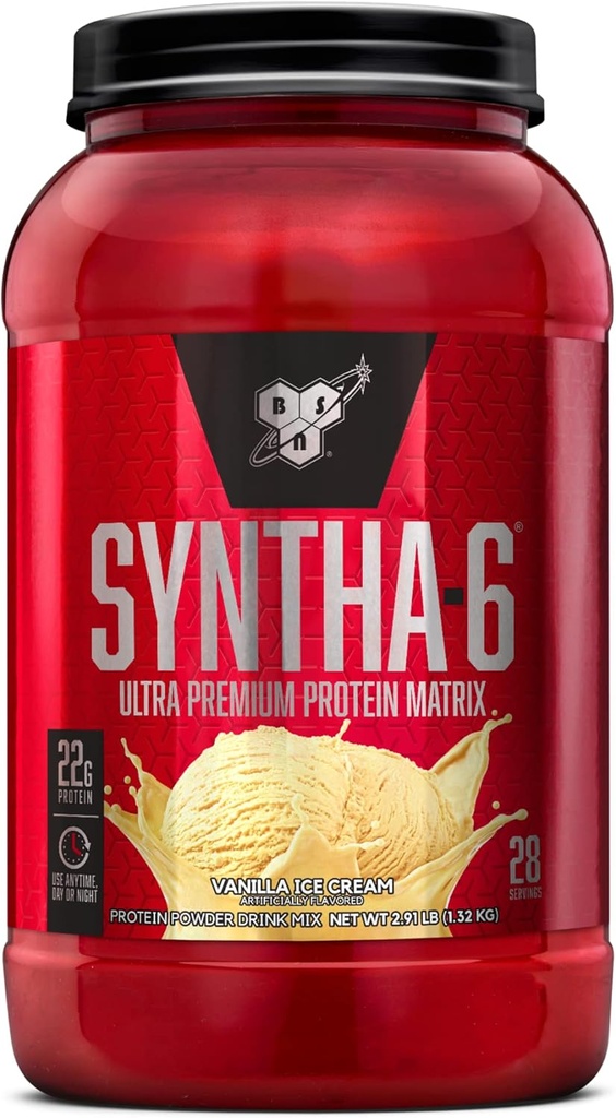 BSN SYNTHA-6 Whey Protein Powder, Vainilla Milk Isolate Protein Powder con Micellar Casein, Ice Cream, 28 Servings (Package May Vary)