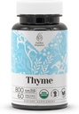 Thyme USDA Organic 60 Capsules TENIDO Suplemento Natural de Alta Potencia TENIDO Cápsulas Vegetarianas Orgánicas certificadas y Tema Orgánico (Thymus Vulgaris) Hoja seca (60 cápsulas)
