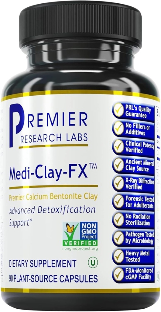 Premier Research Labs Medi-Clay-FX: Bentonite Clay Capsules for Detoxification | Food Grade Smectite Supplement | Absorb Toxins, Supports Cellular Health and Mold Detox - 90 Capsules