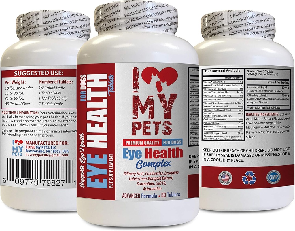 AMO MI PETS LLC Dog Eye Suplemento - Dog Eye Health Complex - Premium Fórmula - Vet Recomendado - Dog Lutein - 1 Bottle (60 Treats)