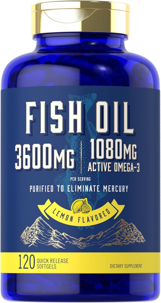 Carlyle Fish Oil 3600mg TEN 1080mg Omega 3 TEN 120 Conteo Silencioso No GMO y Gluten Suplemento gratuito