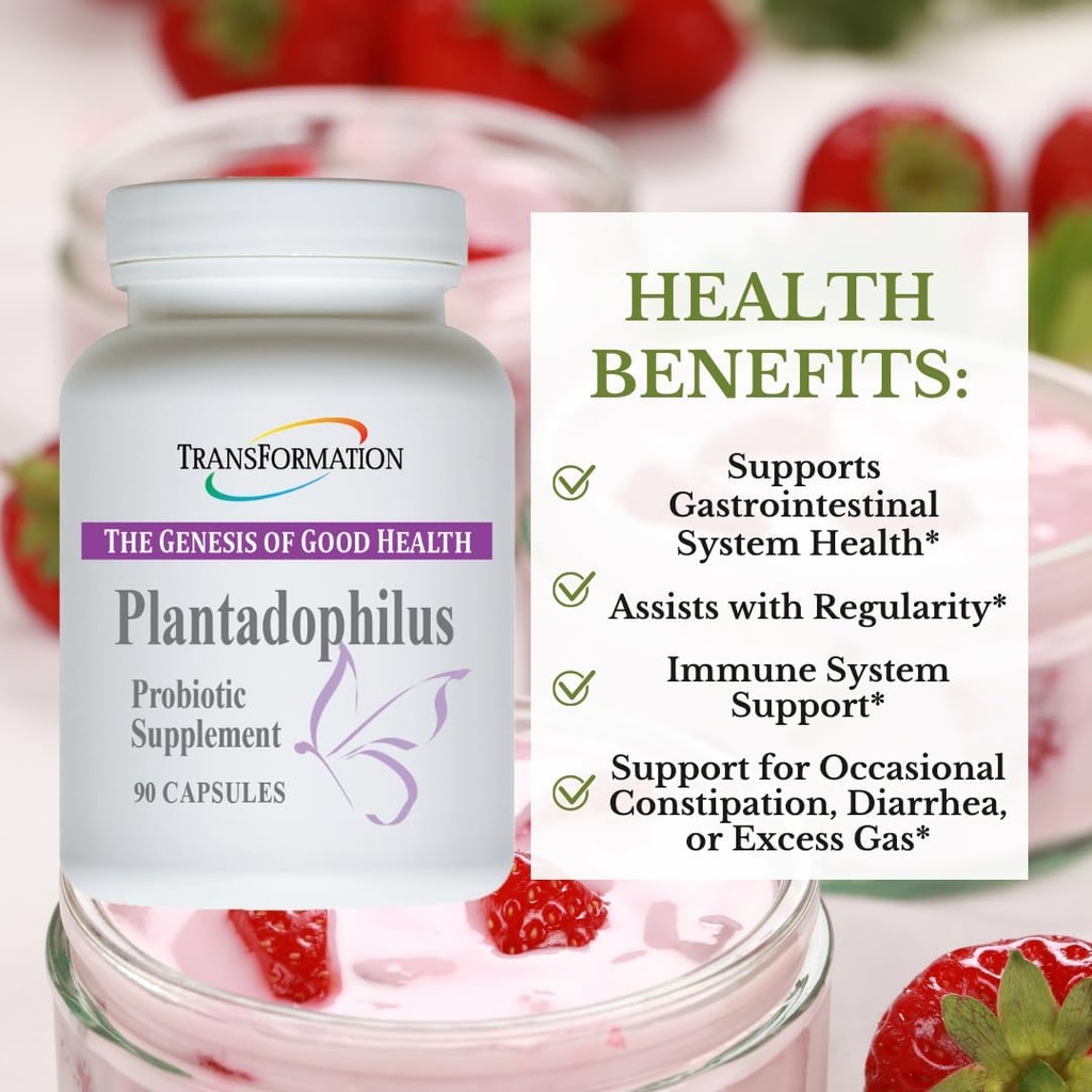 Transformación El Génesis de Buena Salud Enzymes Plantadophilus Natural Plant-Based Probiotics Suplemento, Practitioner Recomendado, No-GMO, para Salud Digestiva, Apoyo Inmunitario, Equilibrio Gut, 90