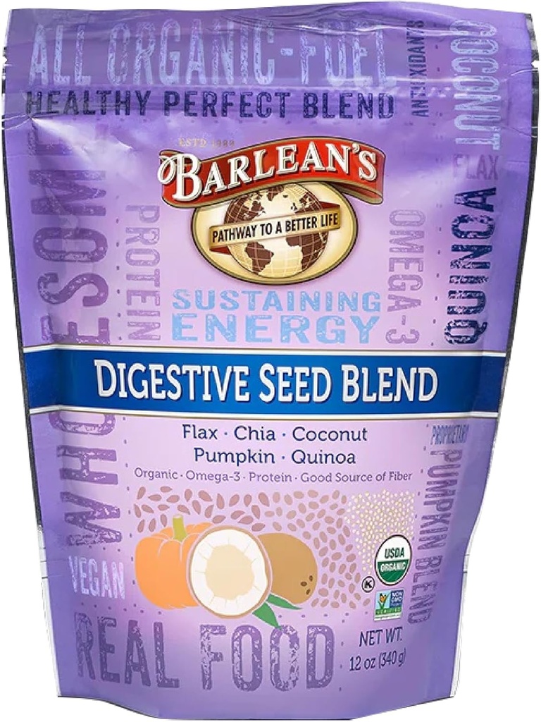 Suplemento de fibra de lino de lino de licuado orgánico de Barlean con entera Chia, linaza de tierra y semillas de calabaza, quinoa y coco, rico en Omega 3 y fibra dietética, 12 oz