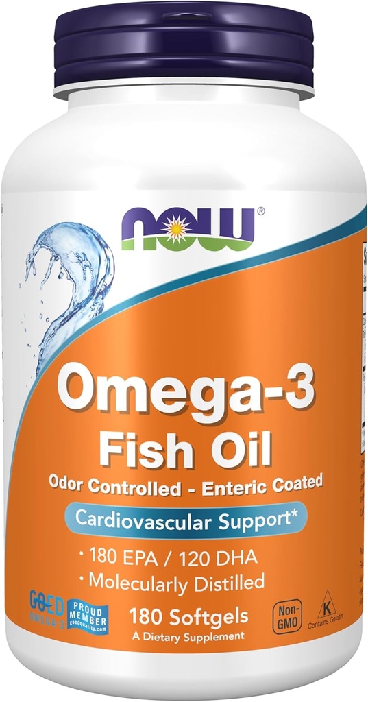 AHORA Suplementos de alimentos, Omega-3 180 EPA / 120 DHA, Enteric Coated, Cardiovascular Support*, 180 Softgels