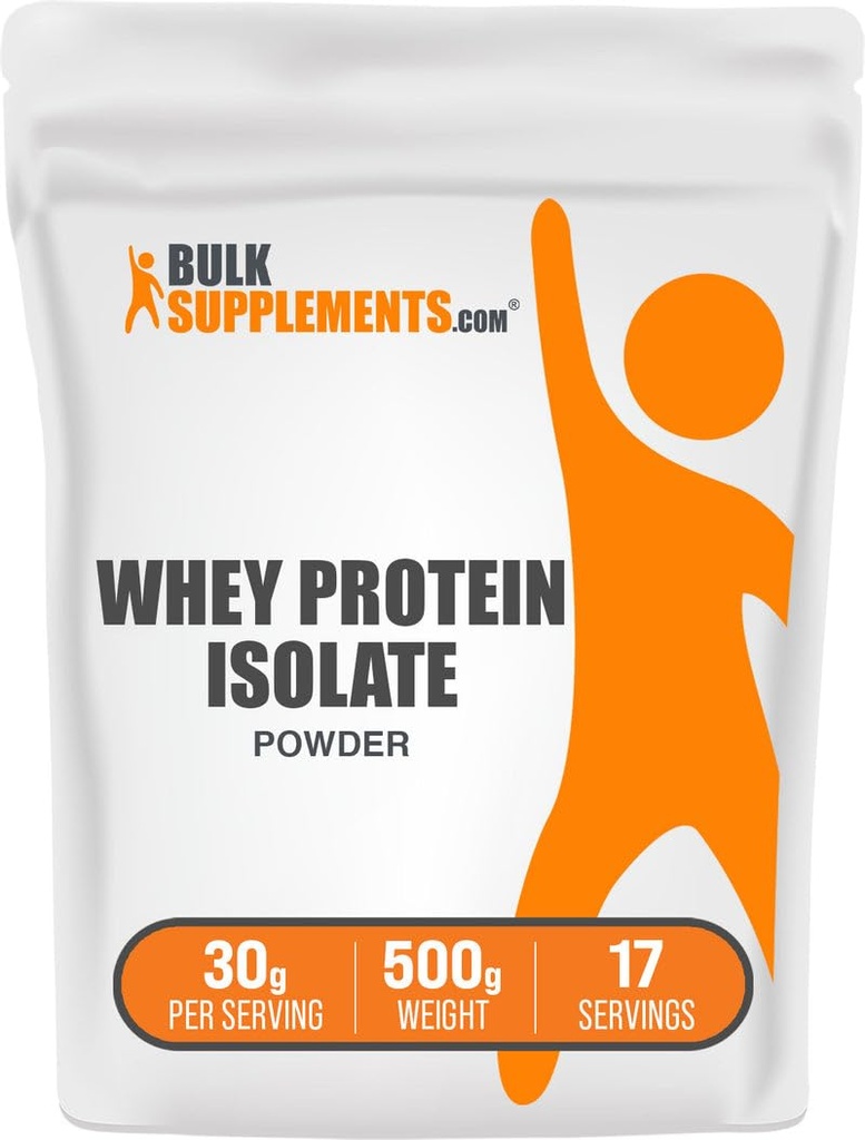 BulkSupplements.com Whey Protein Isolate Powder - Unflavored Whey Protein Powder, Nutritional Supplement - Gluten Free, 30g per Serving, 500g (1.1 lbs) (Pack of 1)