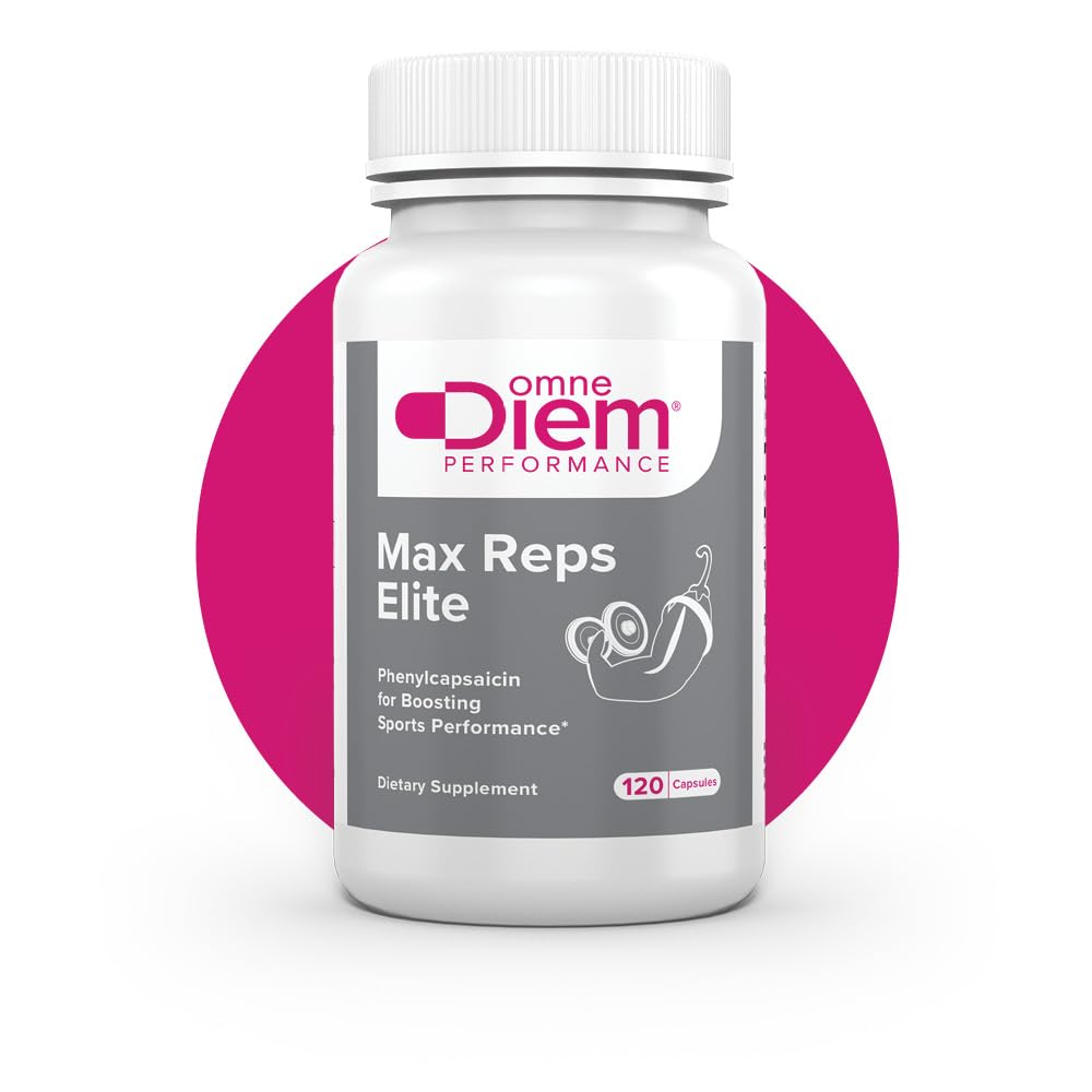 Omne Diem Max Reps Elite Capsules - Phenylcapsaicin Sports Performance Dietary Supplement - Supports Maximum Workout and Recovery & Reduces Fatigue - for Men &amp; Women - 120 ct