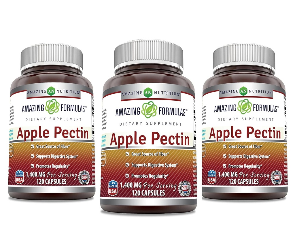 Fórmulas increíbles Apple Pectin 1400 mg Por Servir Suplemento Silencio Capsules Silencio No-GMO Silencio Gluten Gratis Silencio Hecho en EE.UU. (120 Conde Silencio 3 Pack)