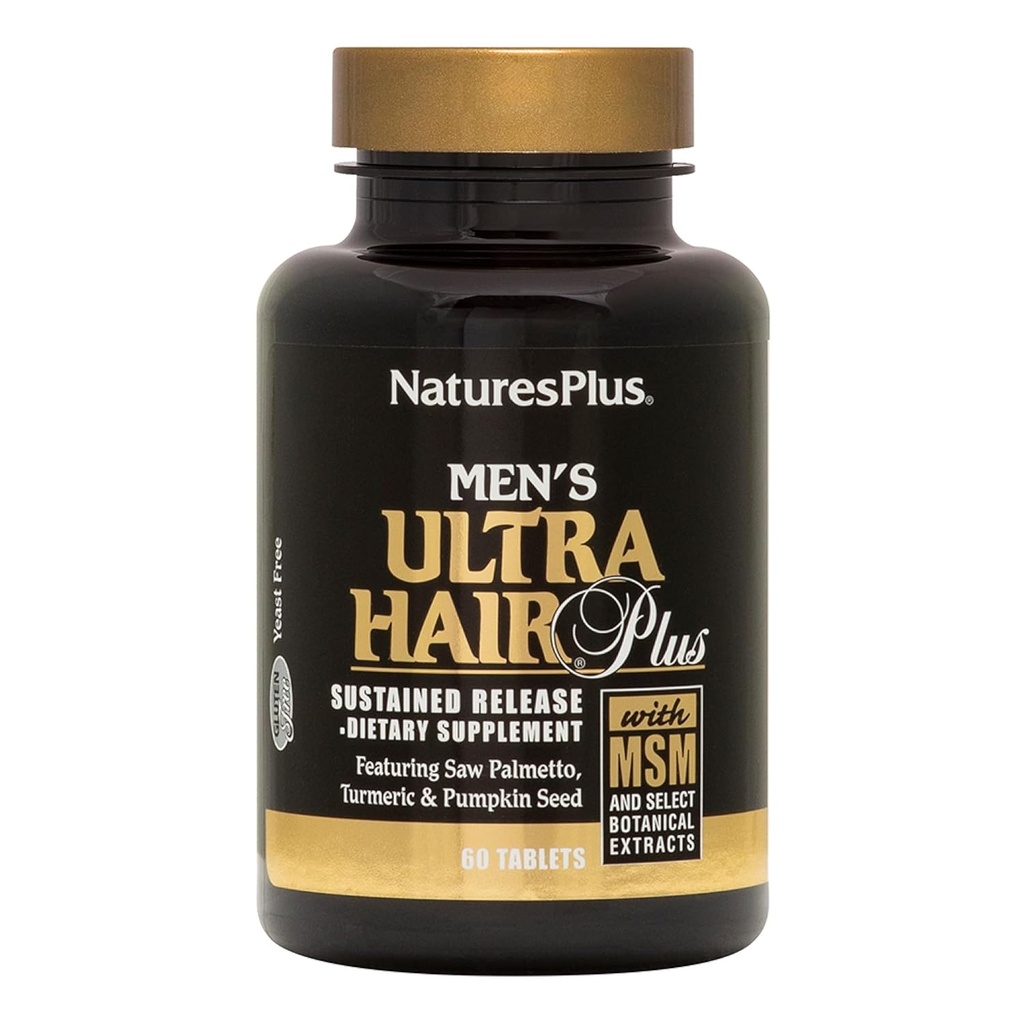 NaturesPlus Men's Ultra Hair Plus, Sustained Release - 60 Tablets - All-Natural Hair Growth Supplement for Men - Promotes Fuller, Healthier Hair - Gluten-Free - 30 Servings