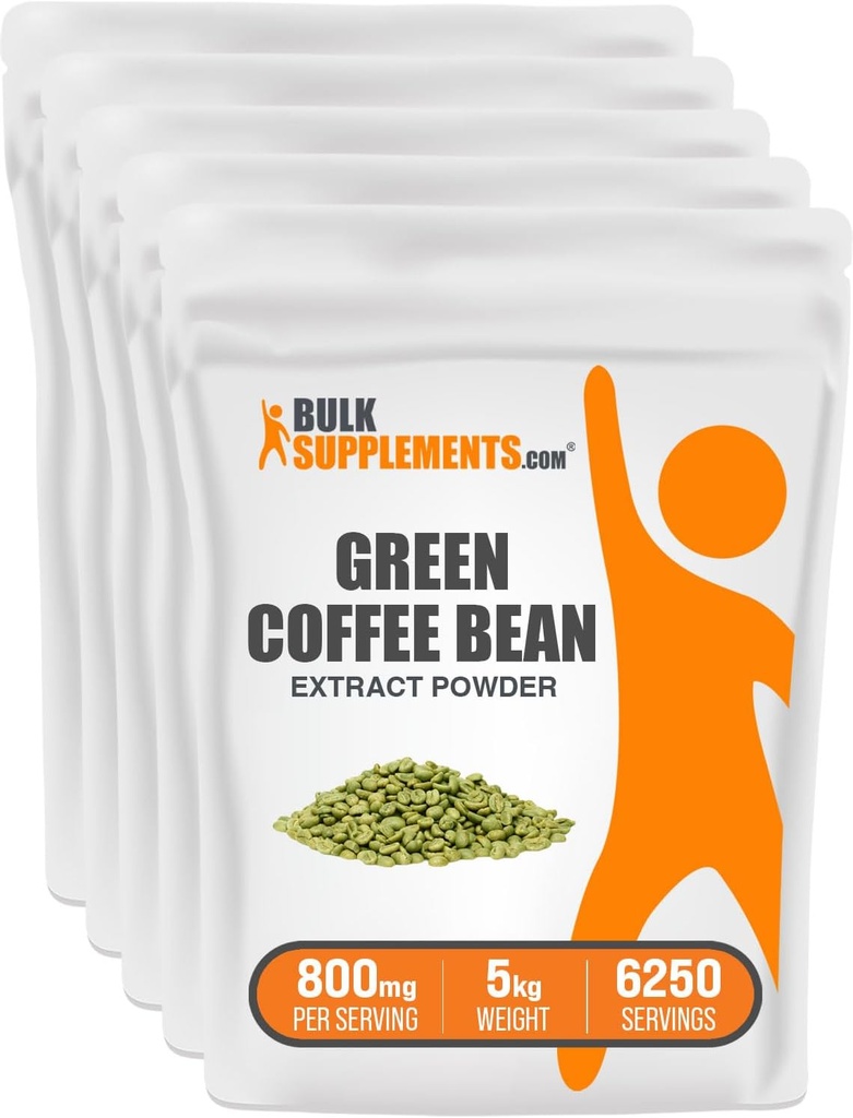 BulkSupplements.com Extracto de grano de café verde Powder - Suplementos de grano de café verde, Polvo de grano de café verde - Soporte energético, libre de gluten, 800 mg por ser, 5kg (11 libras) (Pack de 5)