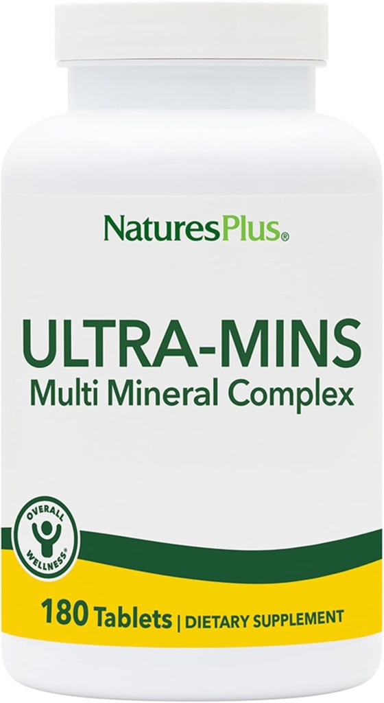 NaturesPlus Ultra-Mins - 180 Tabletas, Pack of 2 - Multi Mineral Complex with Calcium, Iron, Magnesium & Zinc - Vegan, Gluten Gratis - 180 Total Servings
