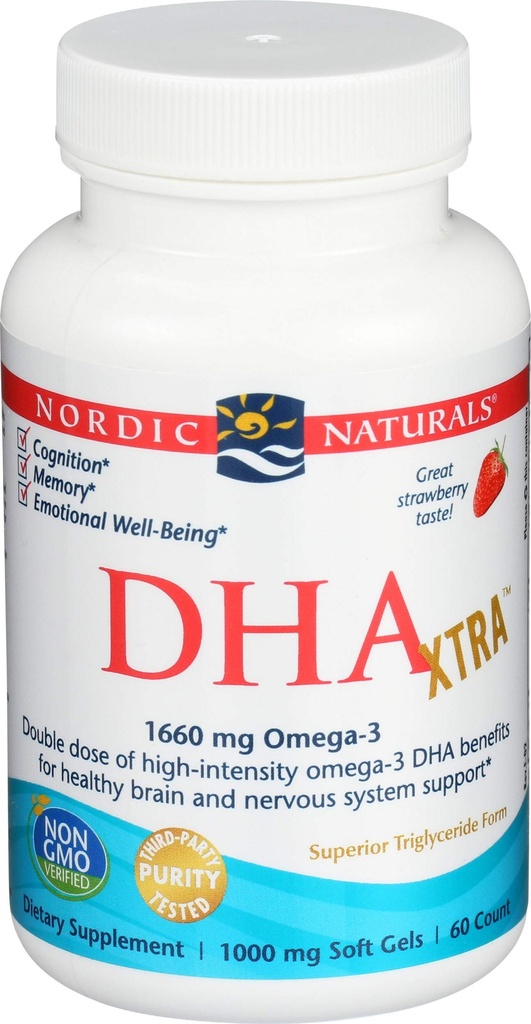Naturales nórdicos Fresa Dha Xtra 1660 Mg 60 Sg, 60 Ct