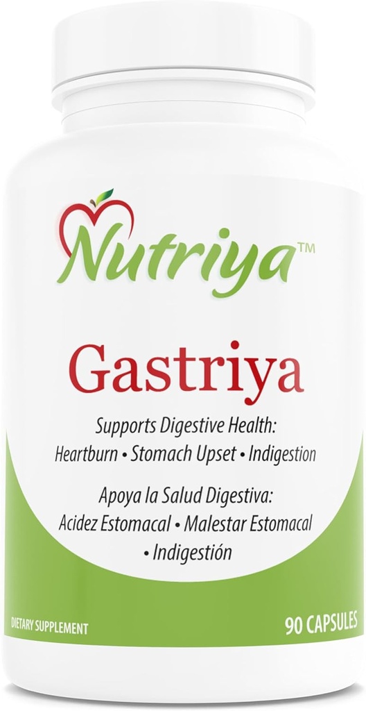 Nutriya Gastriya - Alivia Reflujo ácido y acidez naturalmente, regula el ácido gástrico y apoya la digestión saludable, 90 Cuenta (Pack of 1)