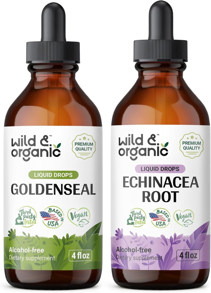 Wild &amp; Organic Goldenseal Tintura 4 fl oz &amp; Echinacea Tincture 4 fl oz