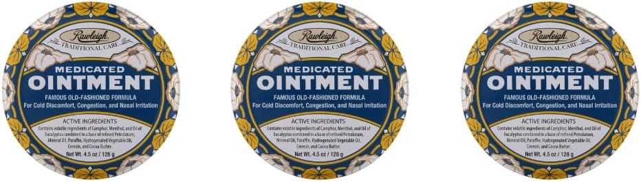Intento médico de Rawleigh: 4,5 oz Blue Tin, Topical Chest Rub for Cold, Nasal Congestion, Minor Aches and Pain, con Camphor, Menthol &amp; Eucalyptus, Non-Greasy Formula - Pack de 3