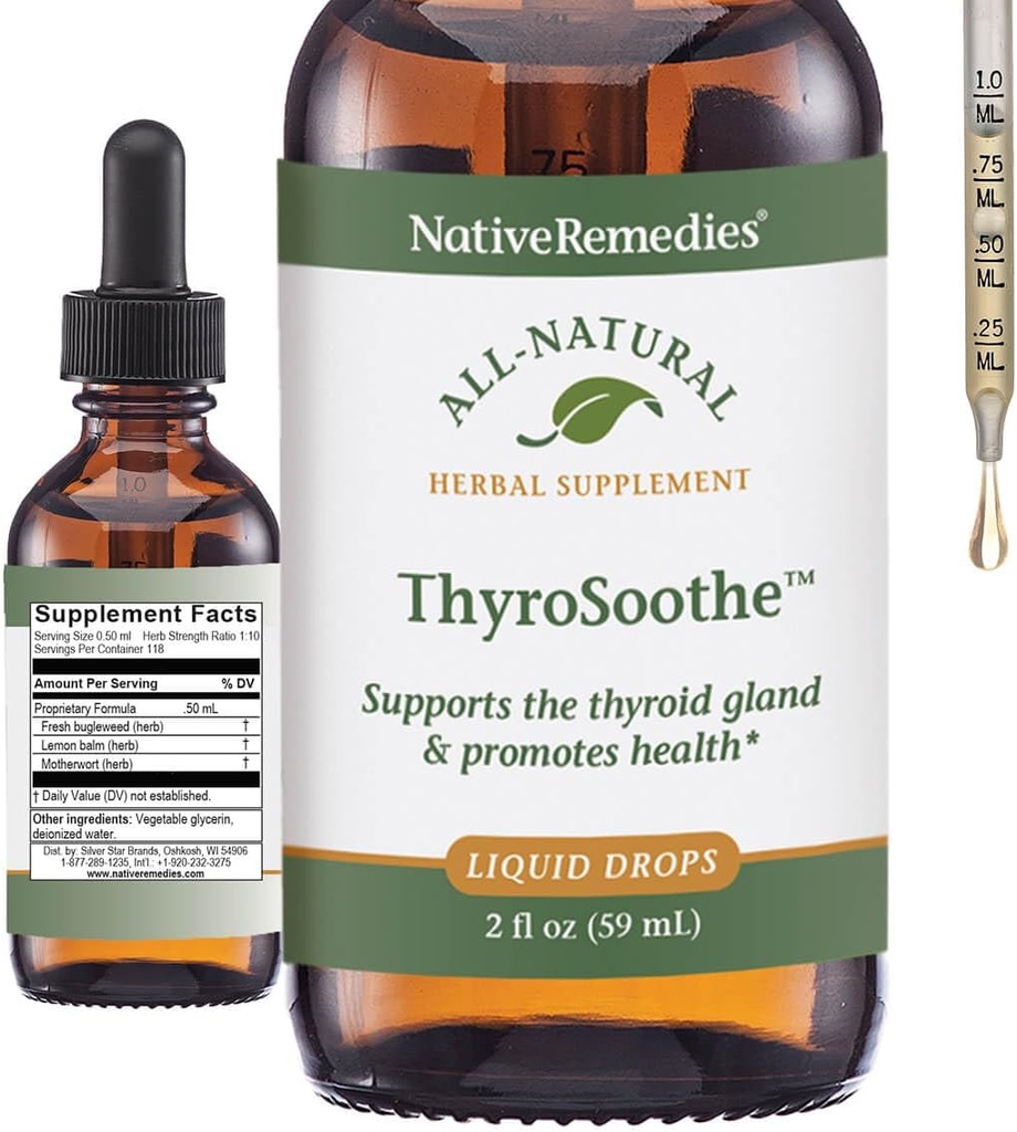 Remedios nativos ThyroSoothe - All Natural Herbal Supplement Soothes The Thyroid Gland - Supports Systemic Balance in The Endocrine System and Thyroid Gland - 59 mL