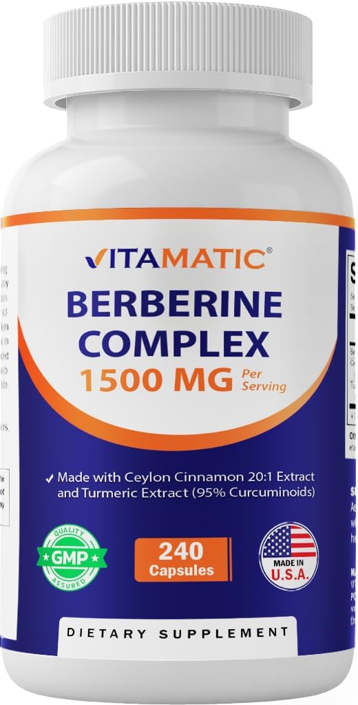 Berberina vitamática con canela de Ceylán, 1500mg, 240 cápsulas vegetarianas, no GMO, sin gluten
