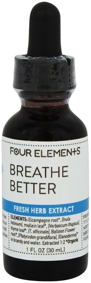 Cuatro elementos 4E Breathe Herbal Tintura – 100% Certified Orgánica Extracto de hierba fresca, 1 FL Oz