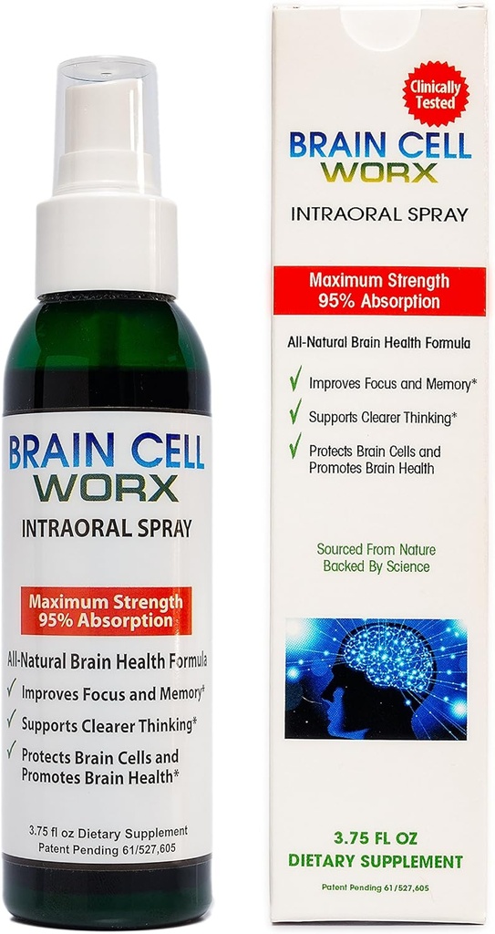 #1 Brain Health Booster in A Spray - Mejorar el enfoque y la memoria - Brain Cell Worx (Sublingual), All Natural - Pure Highest Grade Ingredients Alpha GPC (Choline), Ginkgo y Resveratrol