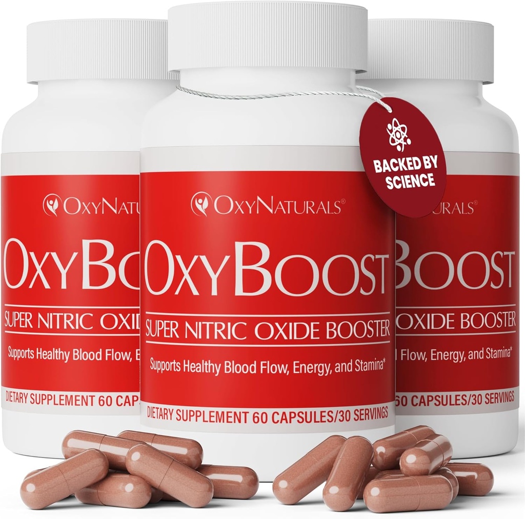 OxyBoost Nitric Oxide Supplement for Men &amp; Women - Supports Circulation, Heart Health, Energy, Mental Clarity & Blood Flow - Natural Formula with Vinitrox - 180 Capsules (Pack of 3)