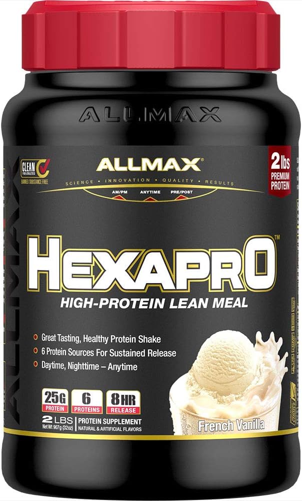 ALLMAX HEXAPRO, French Vanilla - 2 lb - 25 Grams of Protein Por Serving - 8-Hour Sustained Release - Zero Sugar - 21 Servings