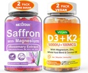 2Pack Saffron Suplementos Gummies + 2Pack Vegan Vitamina D3 5000IU K2 Gummies, Whole Food Blend, Coconut Oil, Magnesium