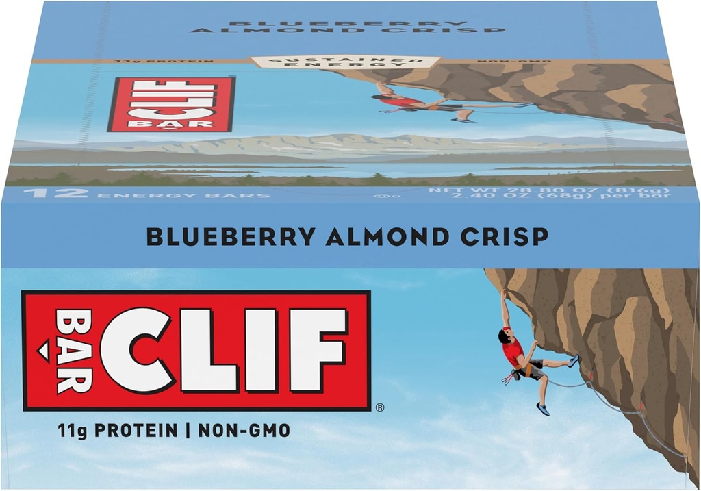 CLIF BARS - Bares de Energía - Blueberry Crisp - (2.4 Ounce Protein Bares, 12 Cuenta)
