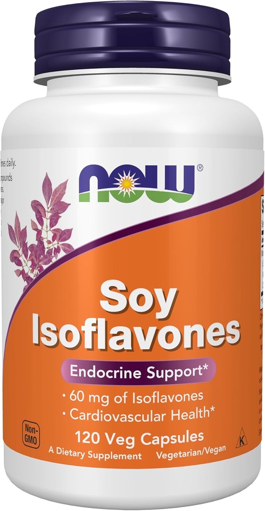 NOW Foods Supplements, Soy Isoflavones, 60 mg (Plant Compounds Particularly Concentrated in Soybeans, like Genistein, Daidzein and Glycitein), 120 Veg Capsules