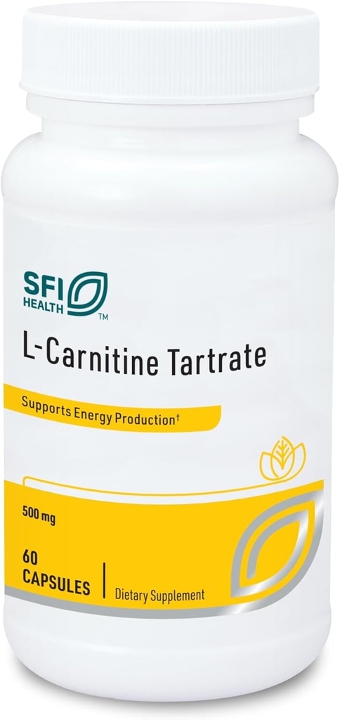 Klaire Labs SFI Health L-Carnitine Tartrate - 500 mg Amino Acid, Stabilized L-Carnitine - No Synthetic D-Carnitine (60 cápsulas)