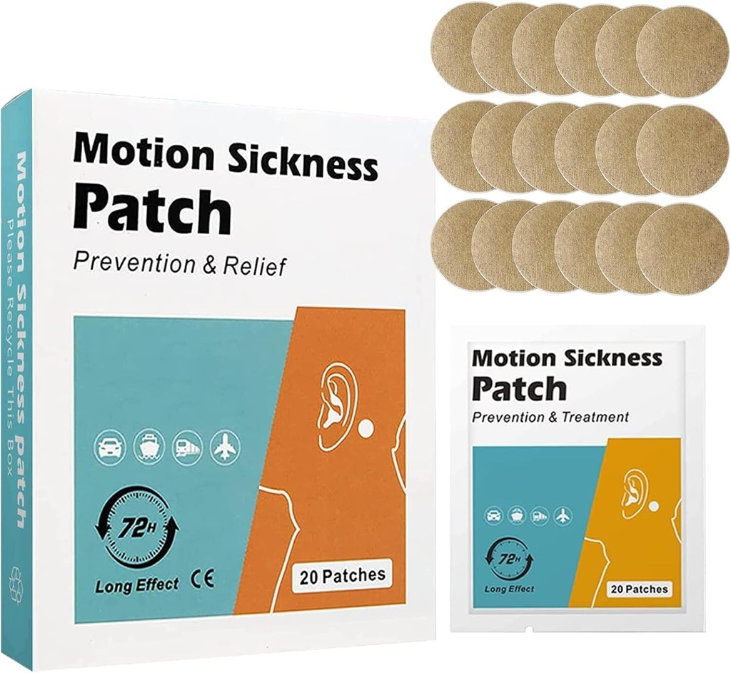 20 Conde Motion Patches de Enfermedad - Actuación rápida Alivia los mareos y la caries, Traje para Coches y Paseos en Barco, Paletas de Crucero y Avión
