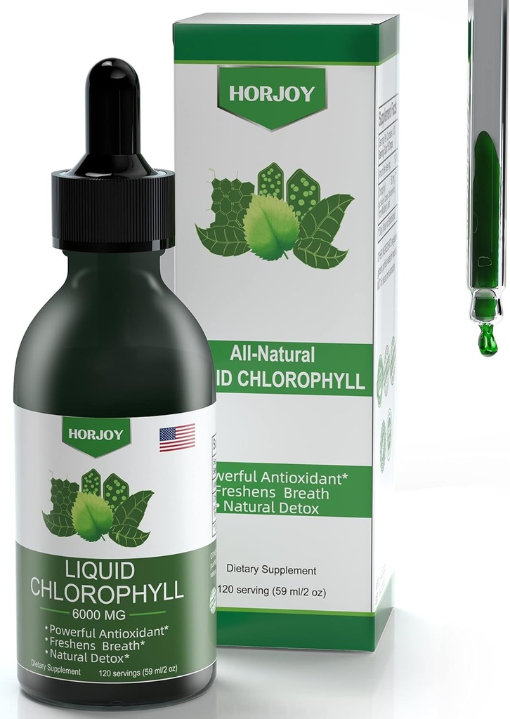 Chlorophyll Liquid Drops - 100% Natural Energy Booster and Immune Support - Interna Deodorant y Detox - Alivio de la enfermedad de Altitud - Absorción rápida, Vegan & No GMO - 120 Servimientos (Pack of 1)