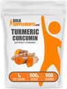 BulkSupplements.com Turmeric Extract Powder - from Turmeric Root, Curcumin Supplements, Turmeric Curcumin Powder - Gluten Free, 1g per Serving, 500g (1.1 lbs) (Pack of 1)