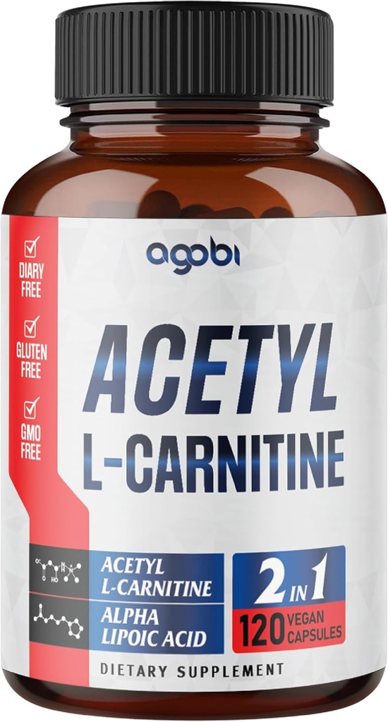 Acetyl L-Carnitine &amp; Alpha Lipoic Complejo de ácido 1500mg - Suplemento para la salud cerebral, memoria, foco &amp; soporte de humor - 120 cápsulas Vegan para 2 meses de suministro - Gluten-Free, Non-GMO