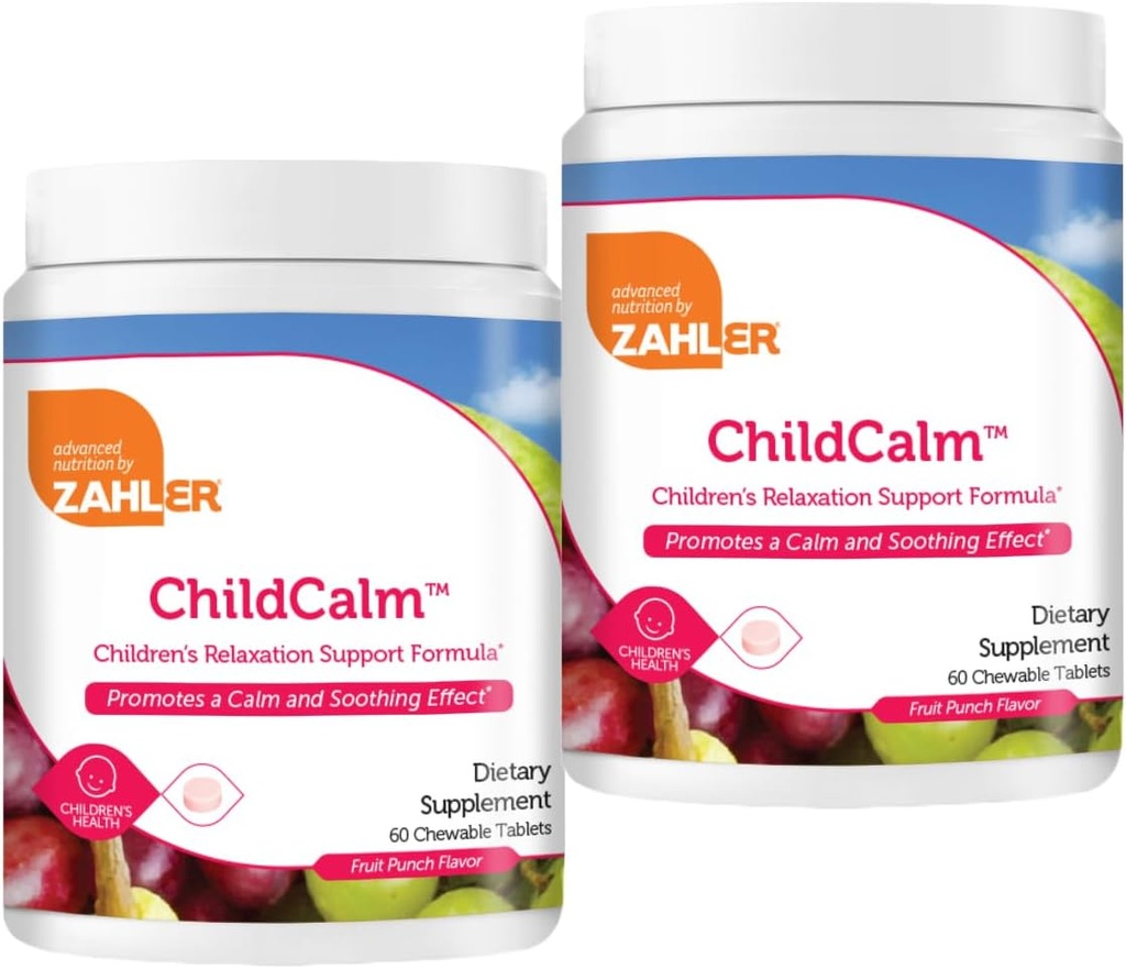 Zahler ChildCalm, Kosher Fruit Punch Magnesio Chewable para Niños - Calma Natural, Mood Support, y Relax - Calming Kids Magnesium Suplementos Niños Magnesium, (2 Pack)
