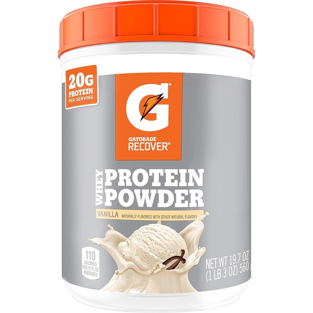Gatorade Whey Protein Powder, 20 Servings Por Canister, 20 g de Protein Por Serving, Vanilla, 19.7 Oz